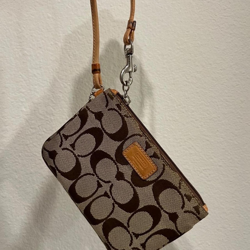Coach Brown and Tan Signature C Wristlet Y2K